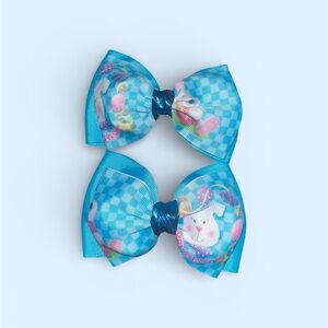 Aqua Easter Bunny Ribbon Hair Bows - Pair